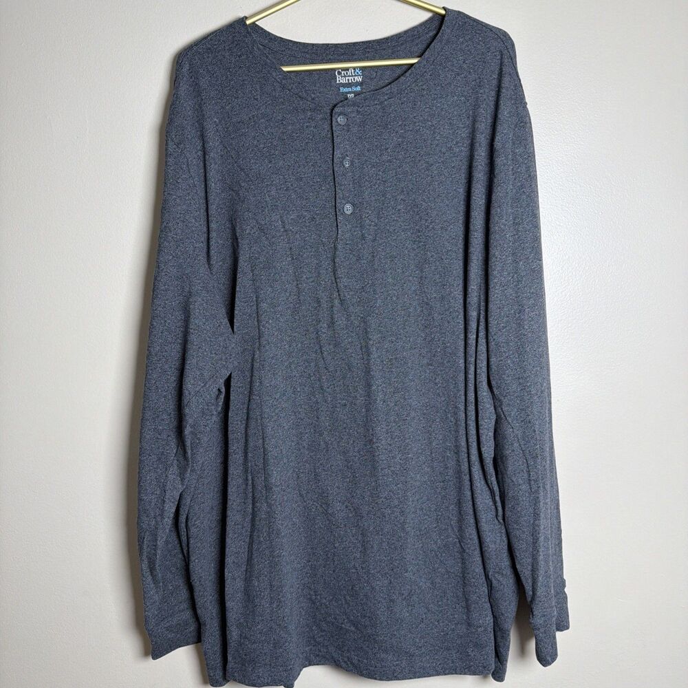 Croft & Barrow Shirt Mens3XB Gray Long Sleeve Pullover Extra soft Casual A0028